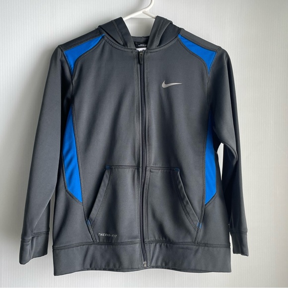 Nike boys full zip front lightweight athletic jacket long sleeve blue and grey - Picture 1 of 5